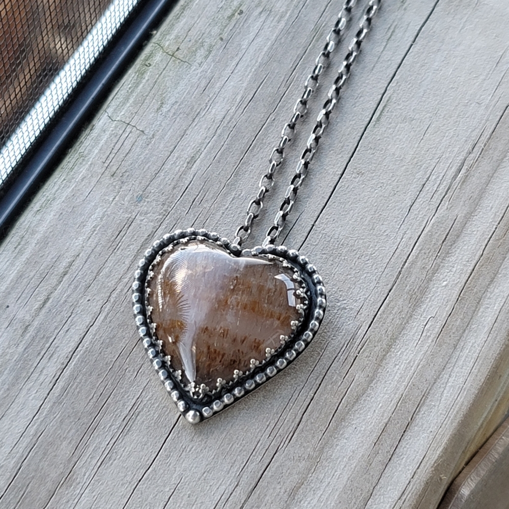 Rutilated quartz heart necklace sterling
